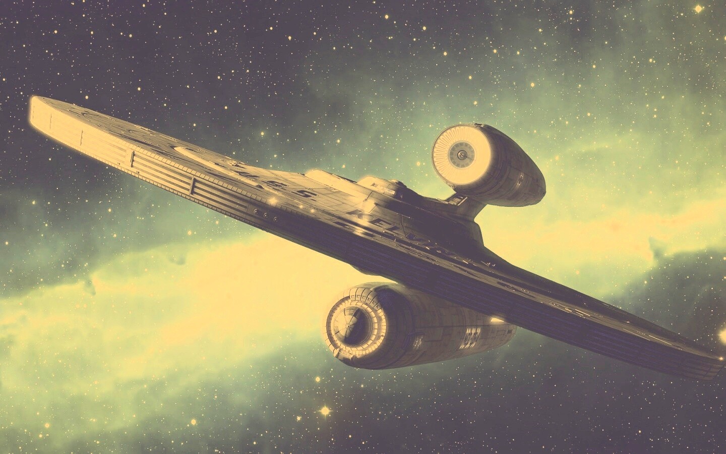 Космический корабль с двумя двигателями обои