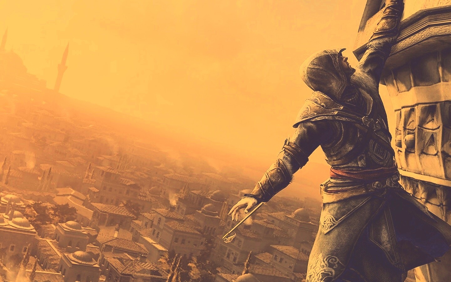 Ассасин лезет на башню обои