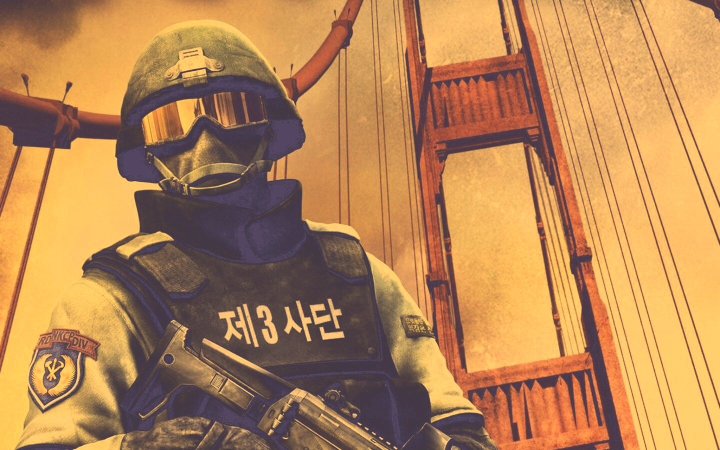 Солдат на мосту Золотые Ворота обои