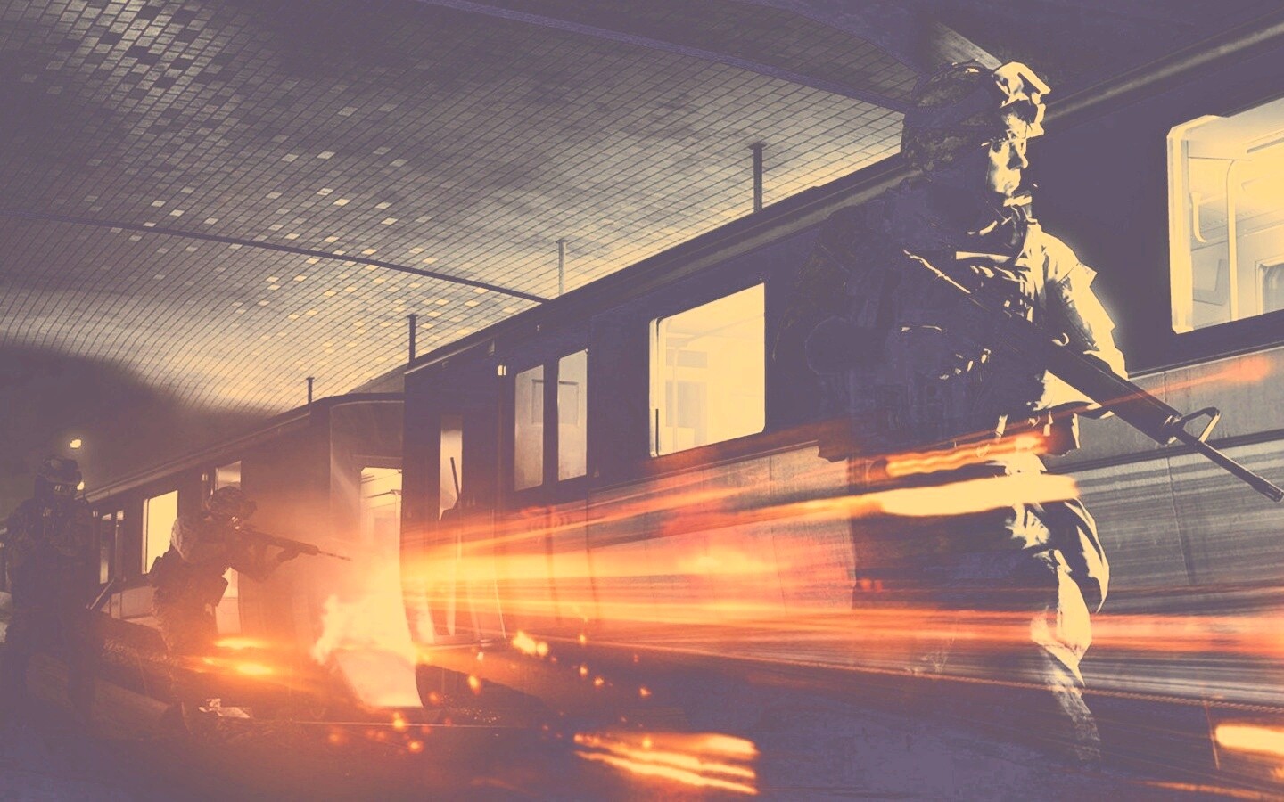 Солдаты на станции метро обои