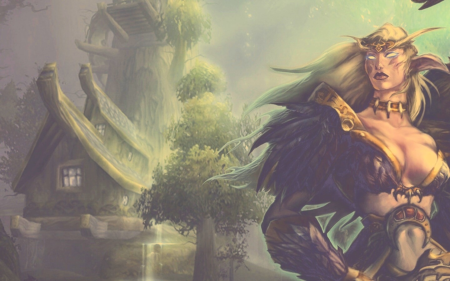 Тёмная эльфика в лесу обои