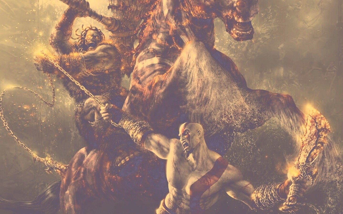 Кратос против огненного всадника обои