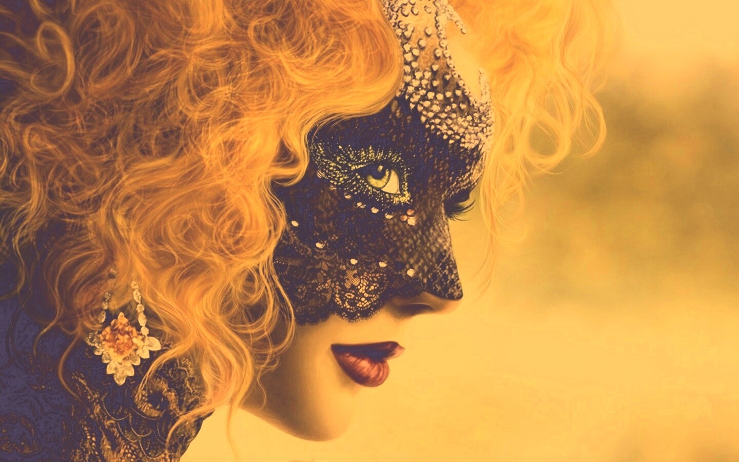 Девушка в карнавальной маске обои