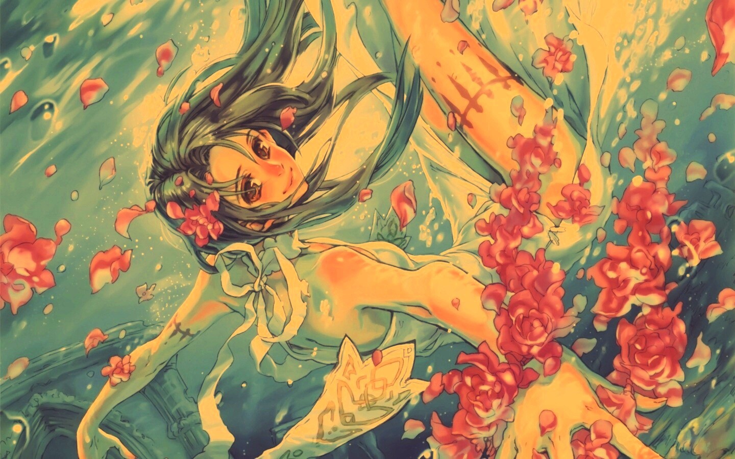 Девушка из аниме под водой обои