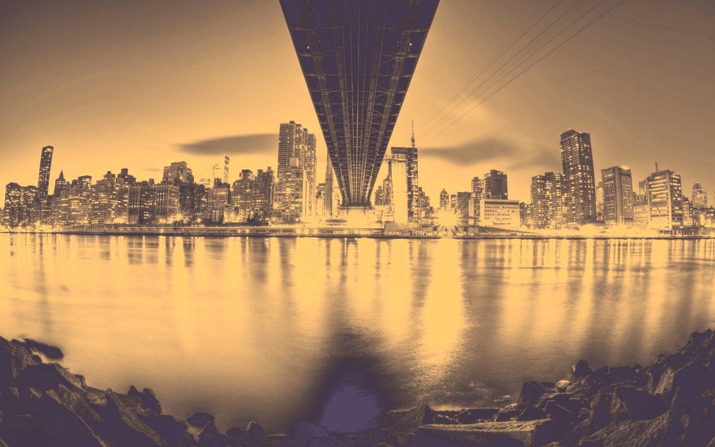 Вид на Остров Рузвельта из-под моста Квиснборо обои