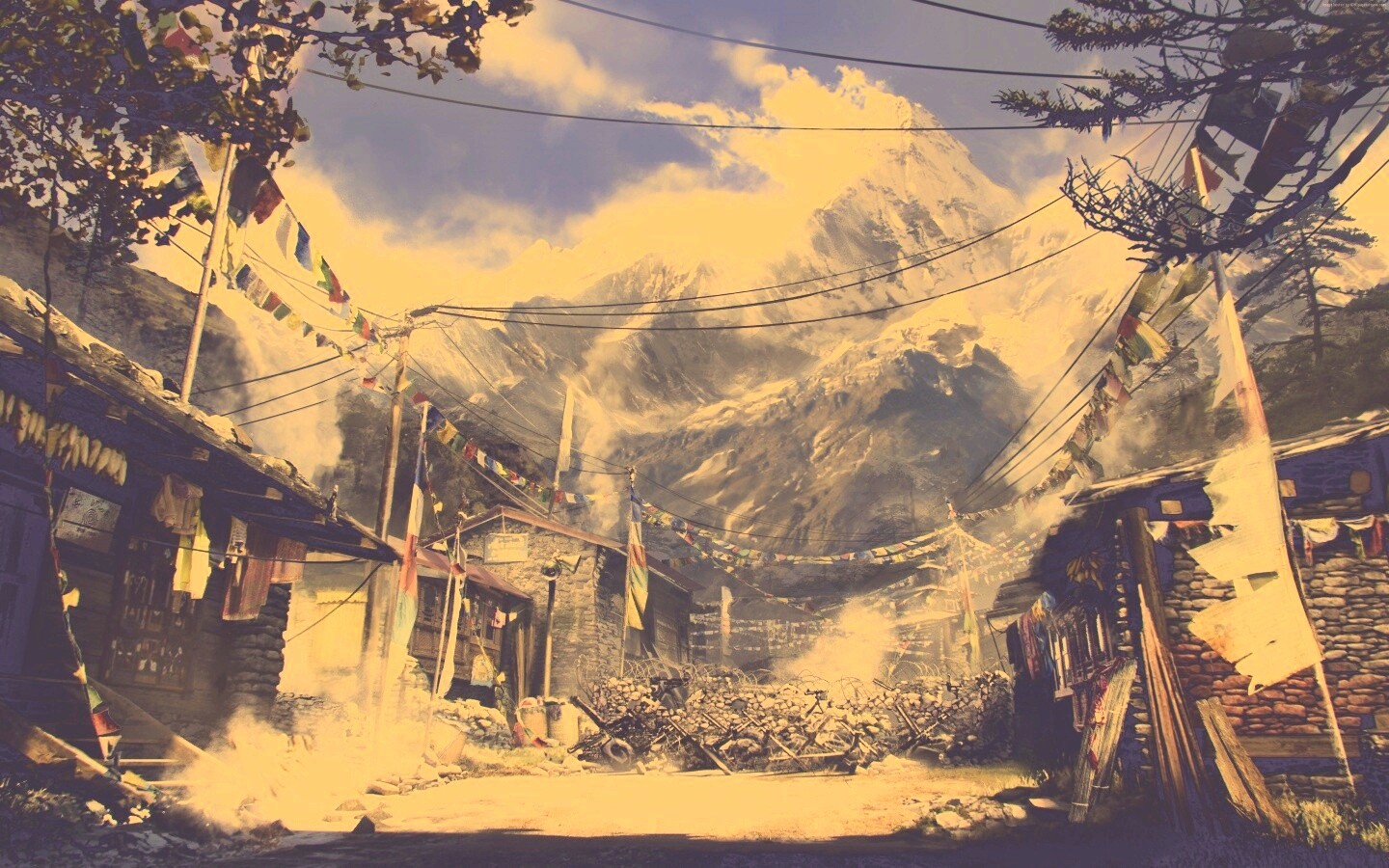 Загороженная улица в горах обои