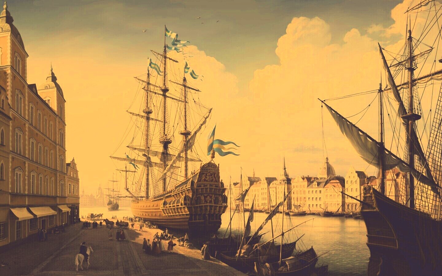 Парусник на набережной обои