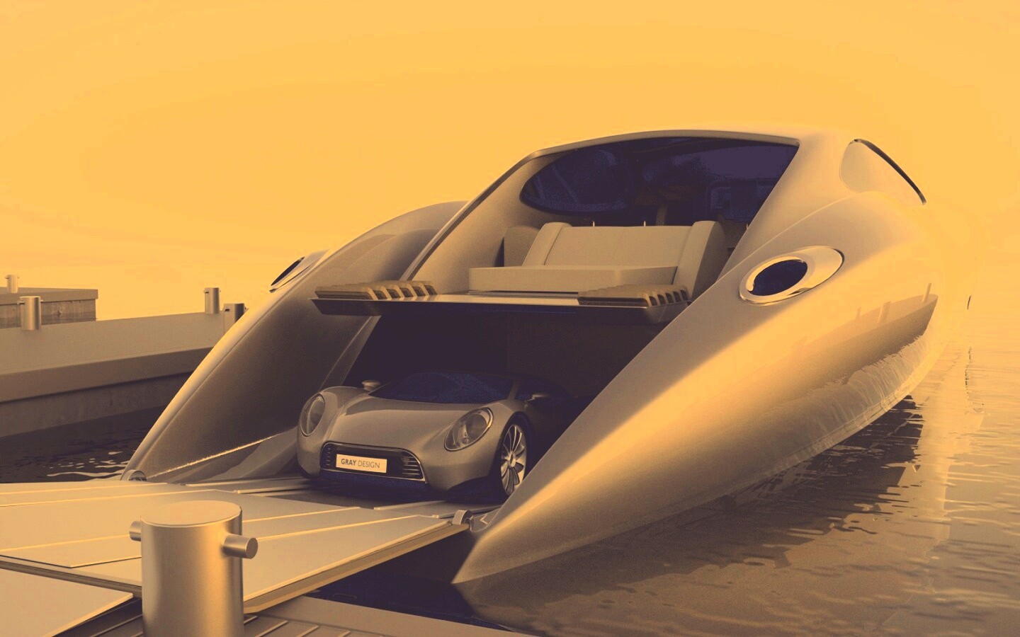 Яхта с автомобилем на борту обои