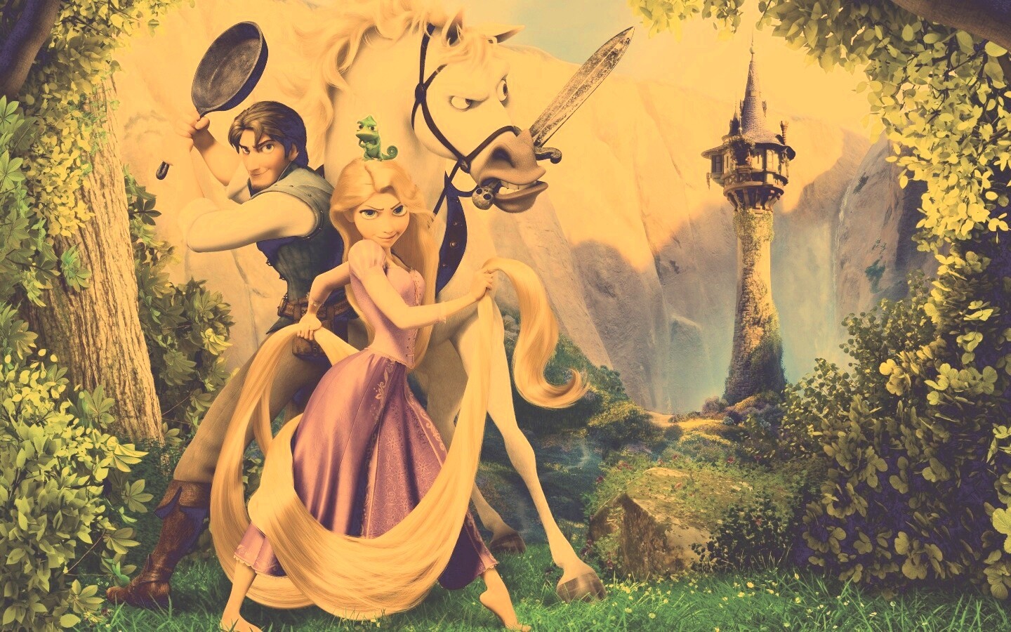Рапунцель, Флин, Максимус и Паскаль обои