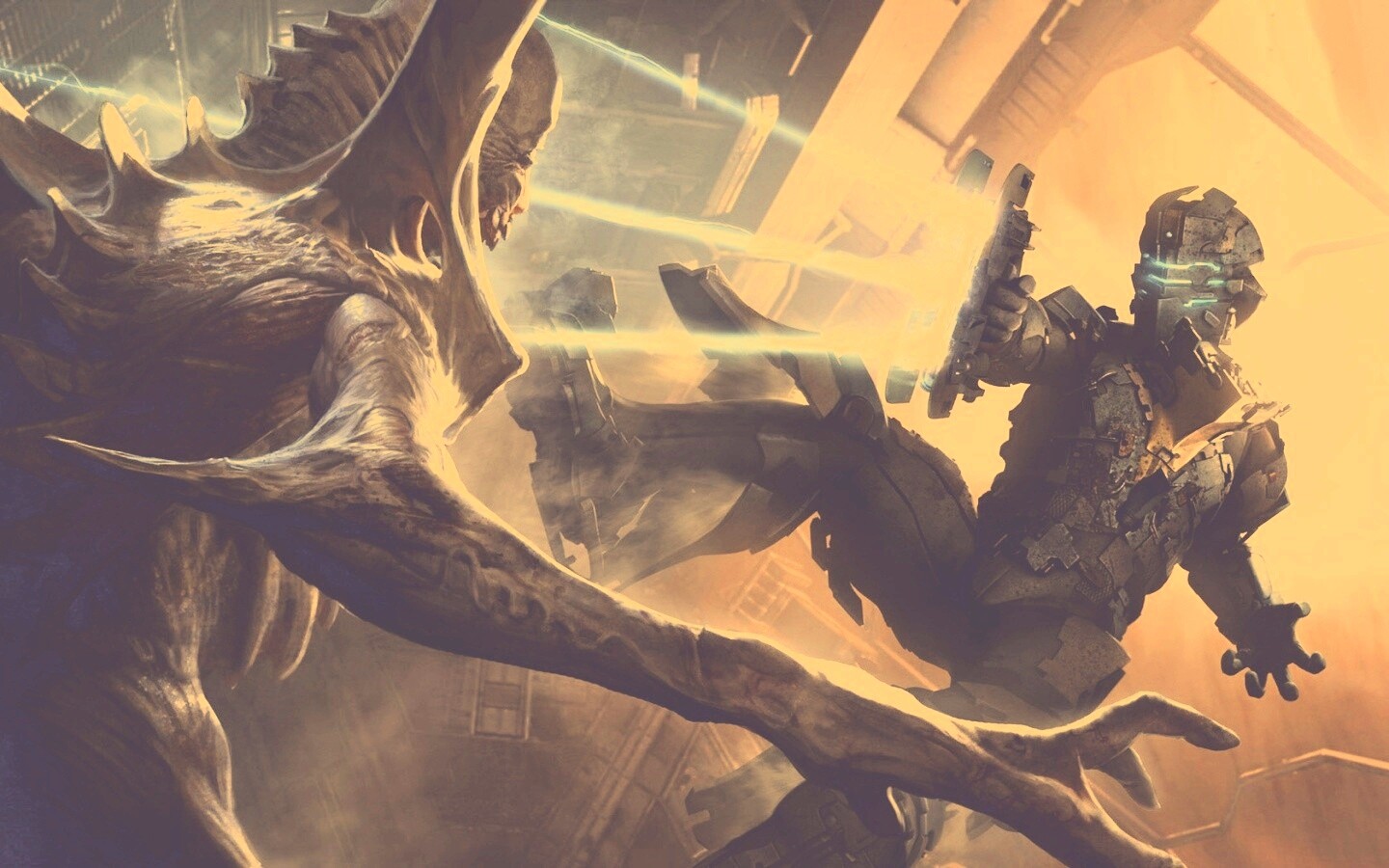 Айзек Кларк стреляет в монстра обои