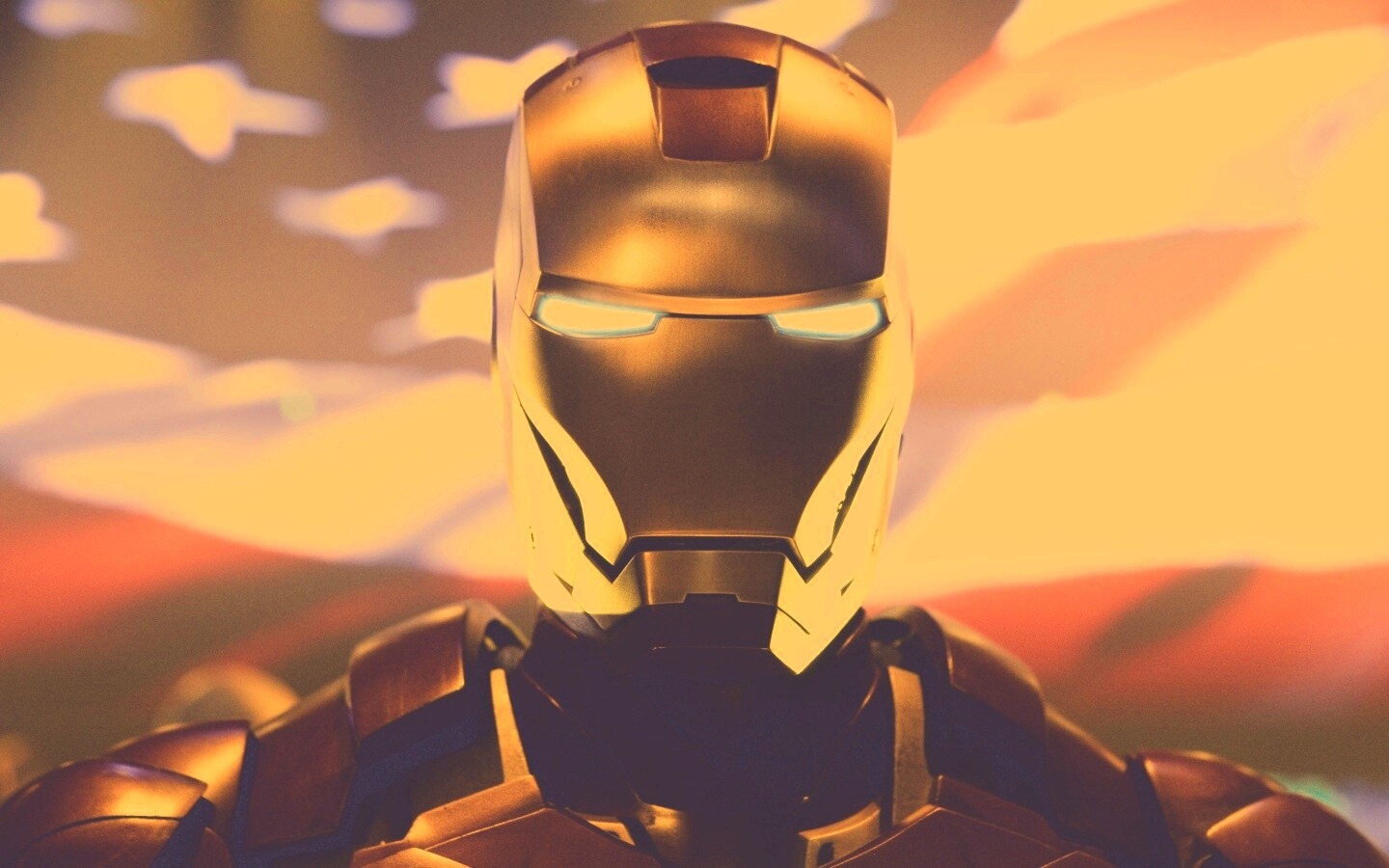 Железный человек на фоне американского флага обои