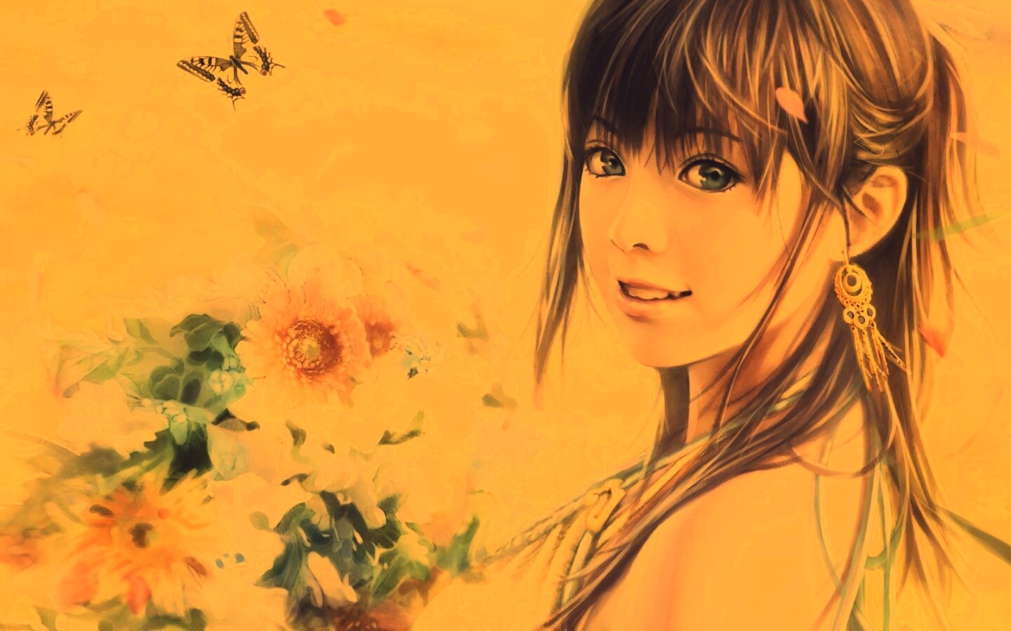 Девушка с цветами обои