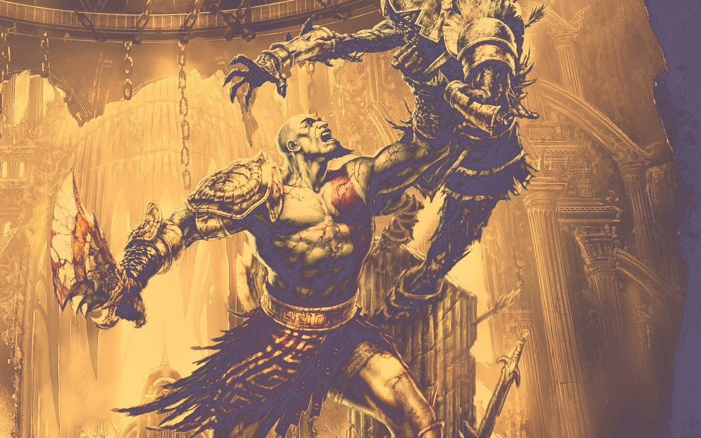 Кратос с мечем обои