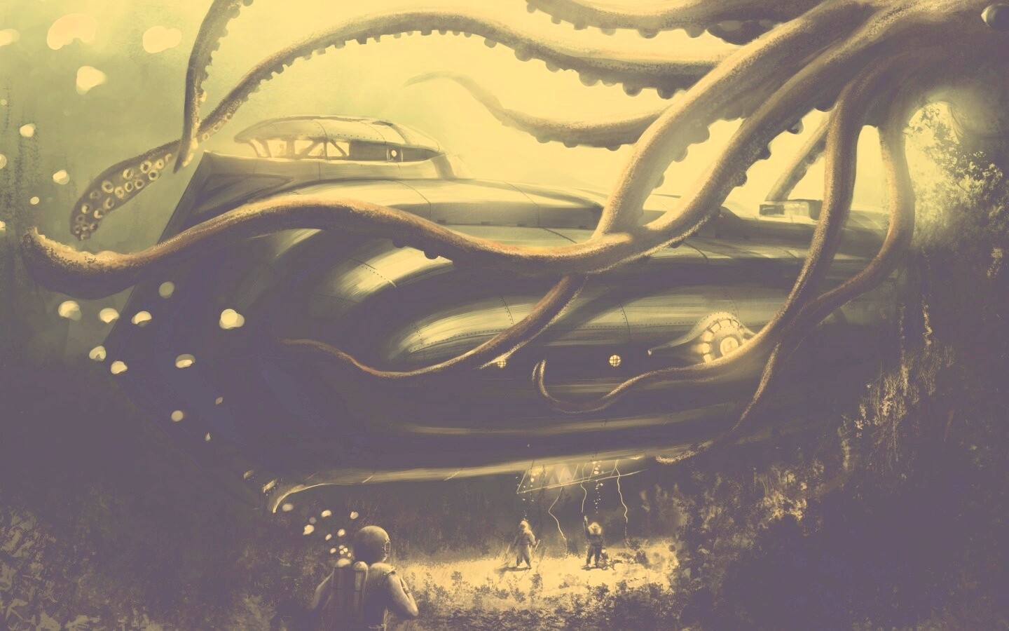 Наутилус в плену щупалец обои