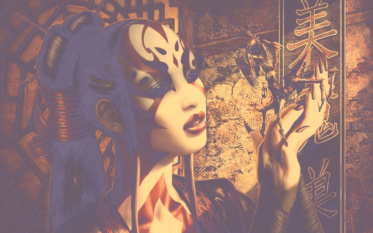 Девушка и богомол обои