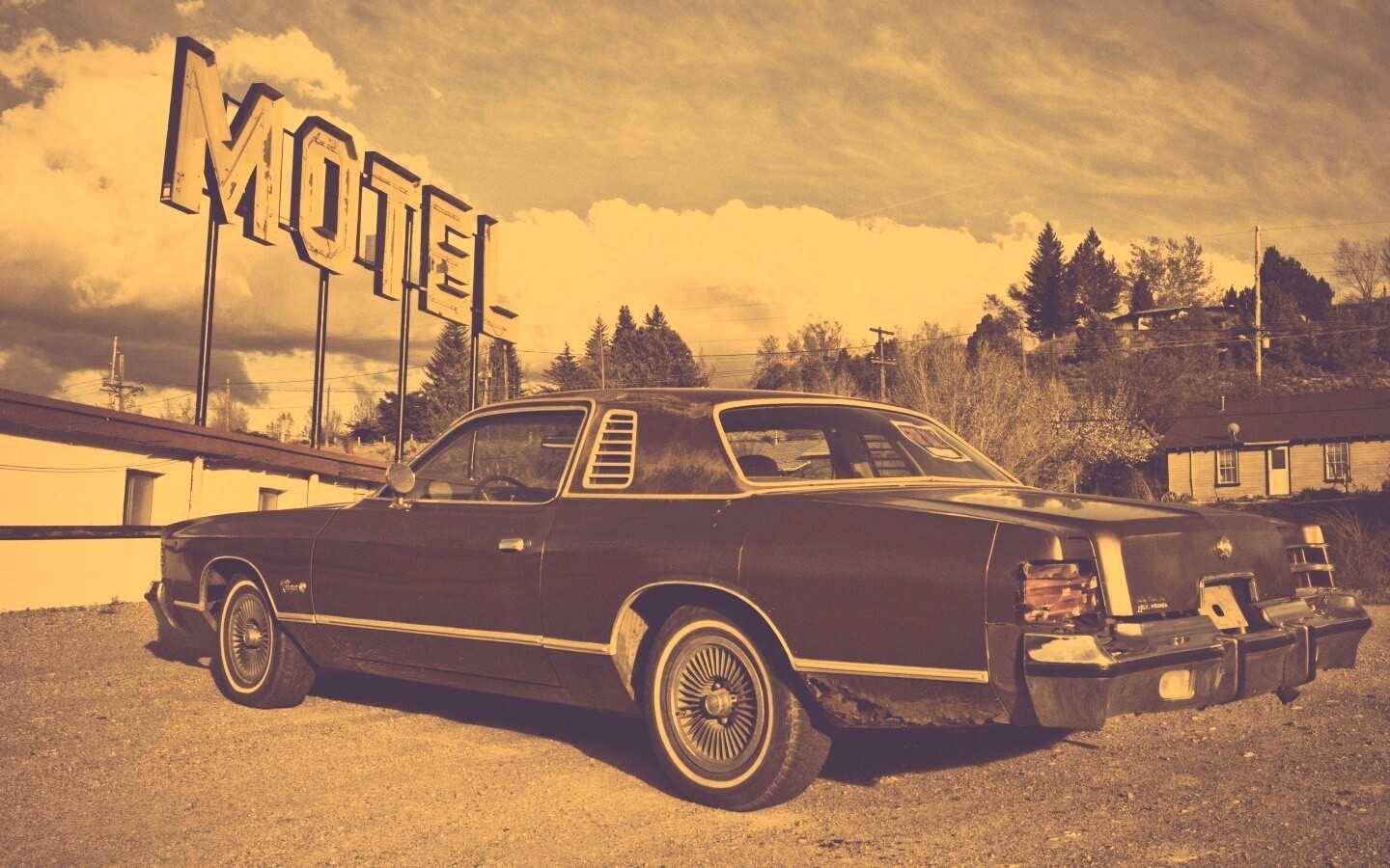Олдскульный Dodge около мотеля обои