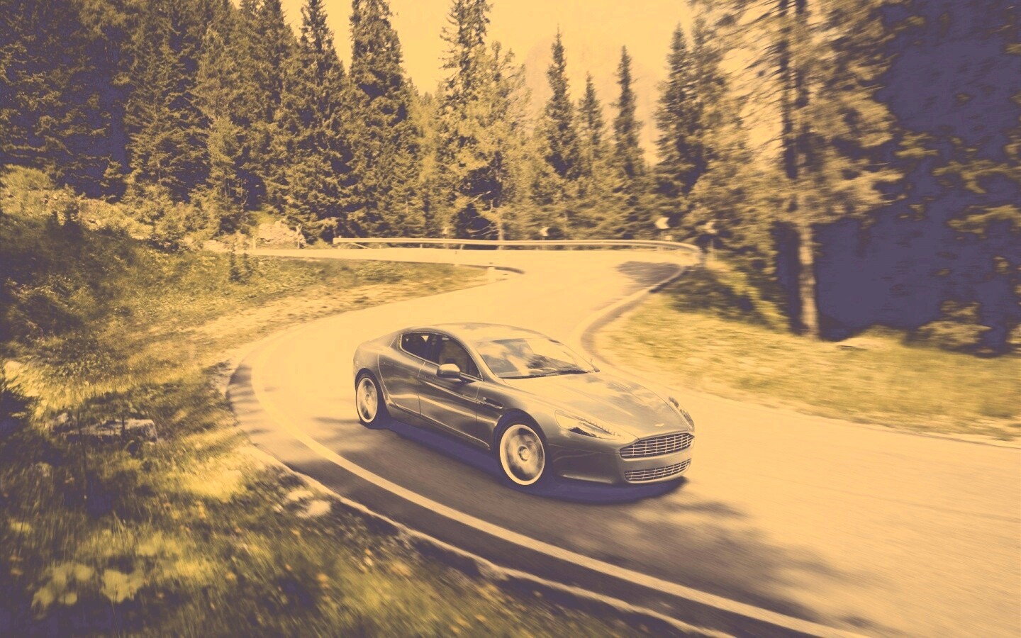 Астон мартин на лесной дороге обои