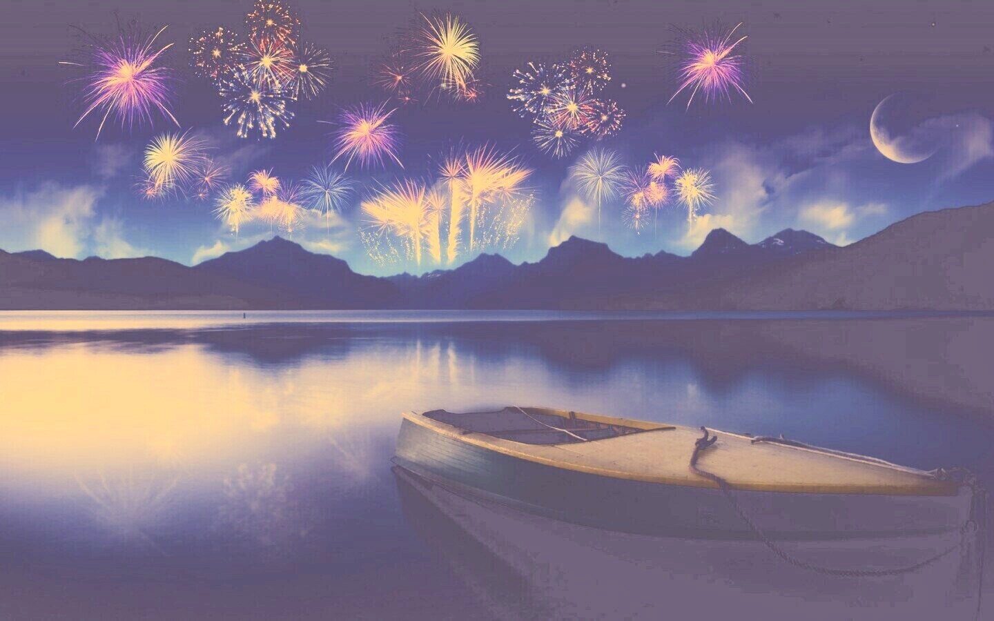 Фейрверк над озером обои