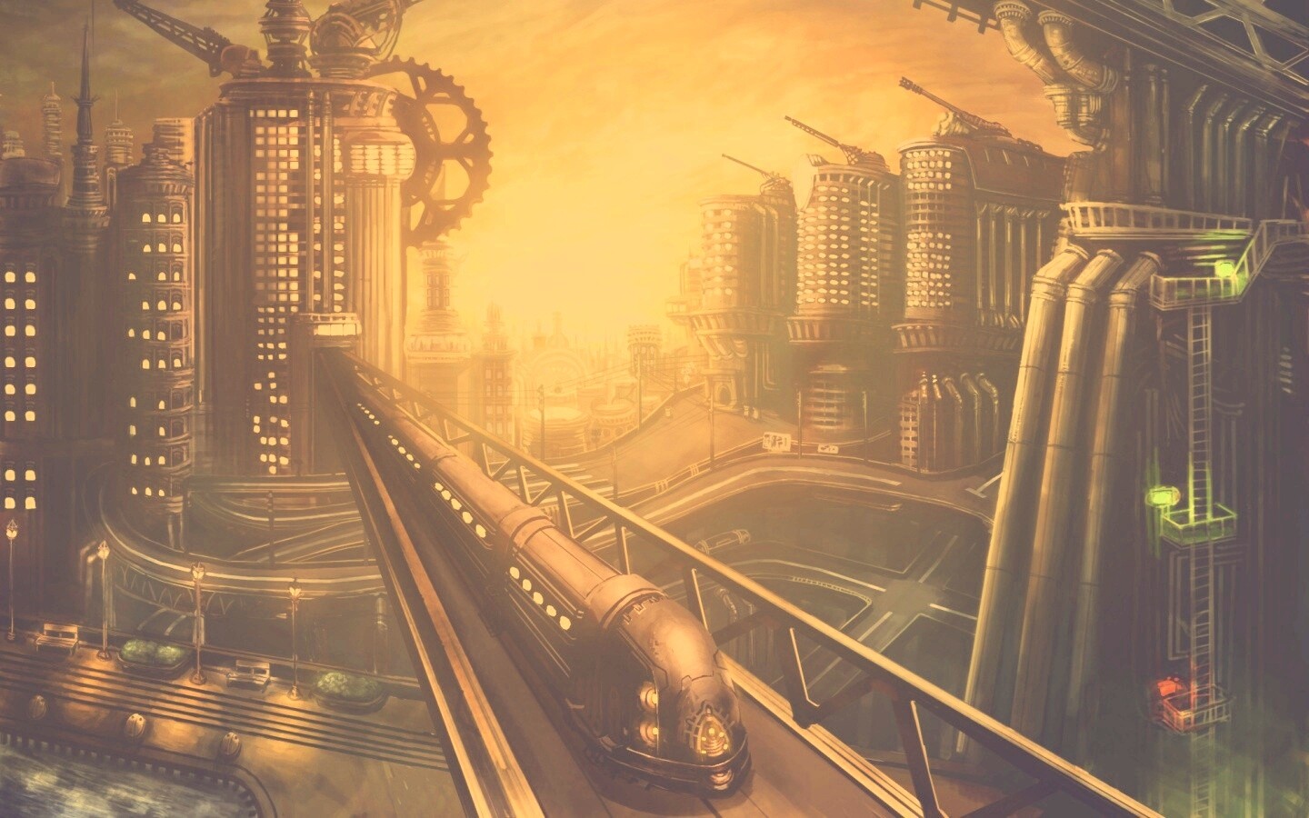 Город из мира стимпанк обои