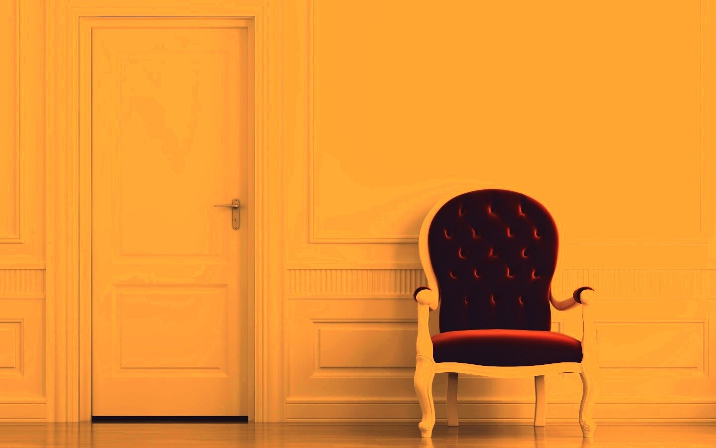 красное кресло в белой комнате обои