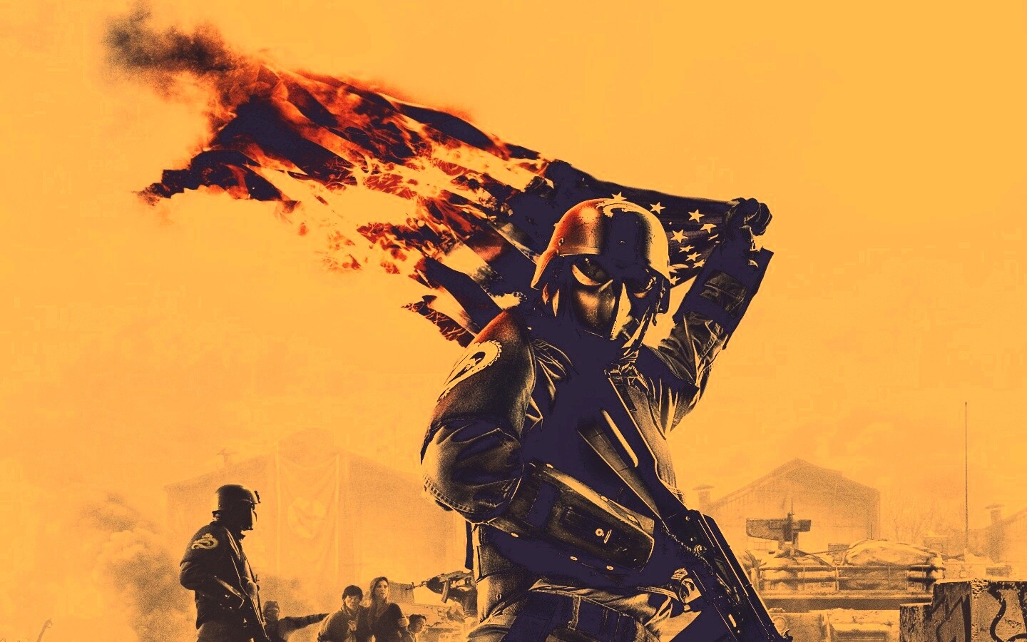 Солдат сжигает американский флаг обои