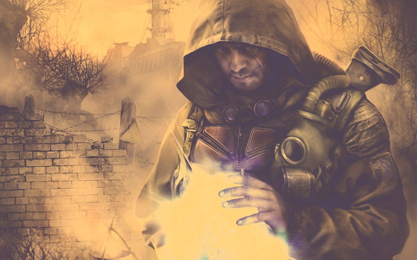 Сталкер с энергетическим артефактом в руках обои