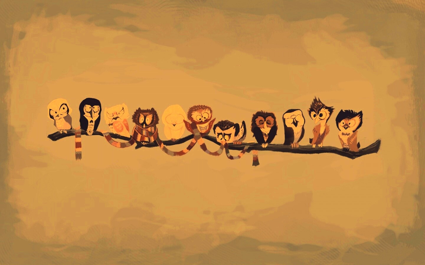 Совы на ветке обои