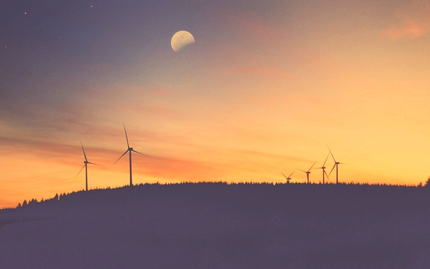 Закат за холмом обои