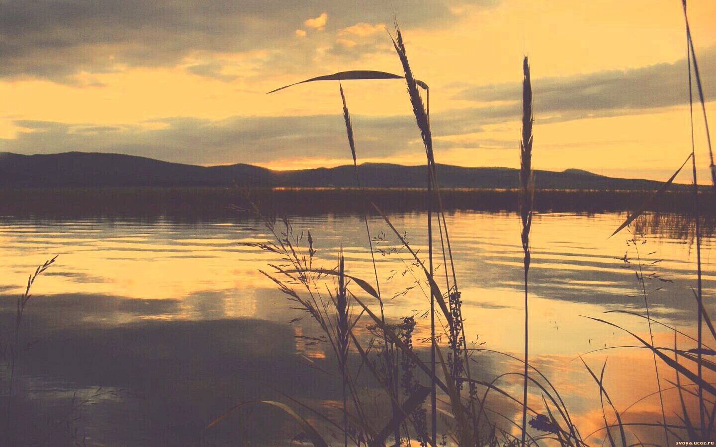 Закат на озере обои