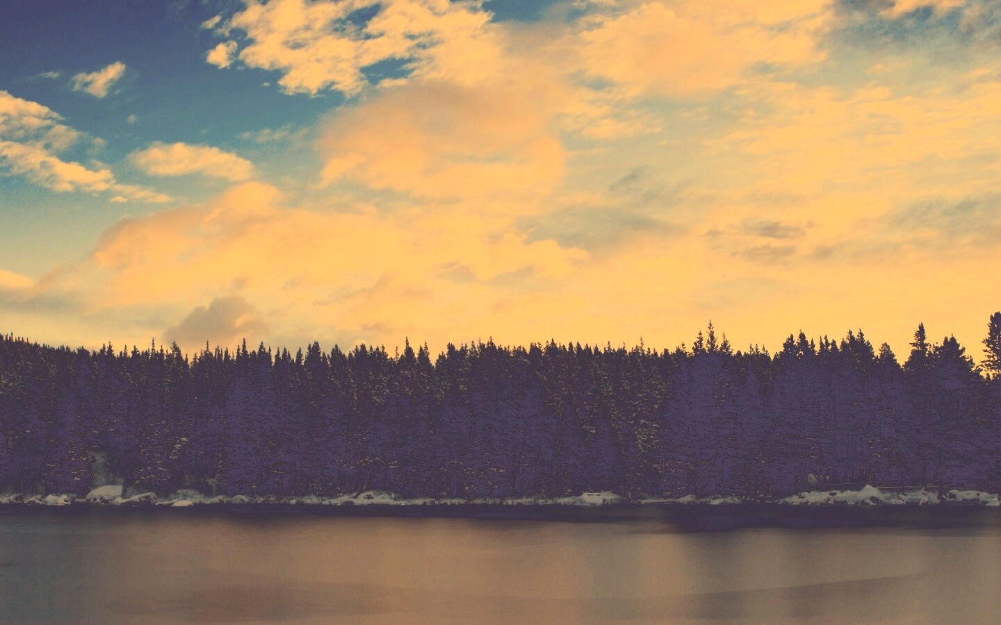 Лес на озере обои