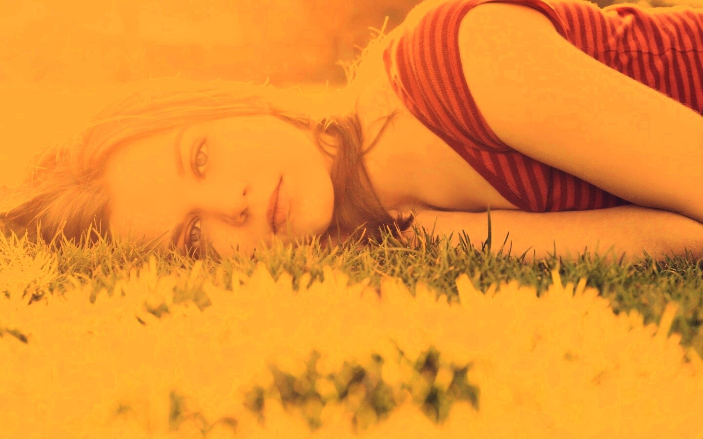 Девушка на траве обои
