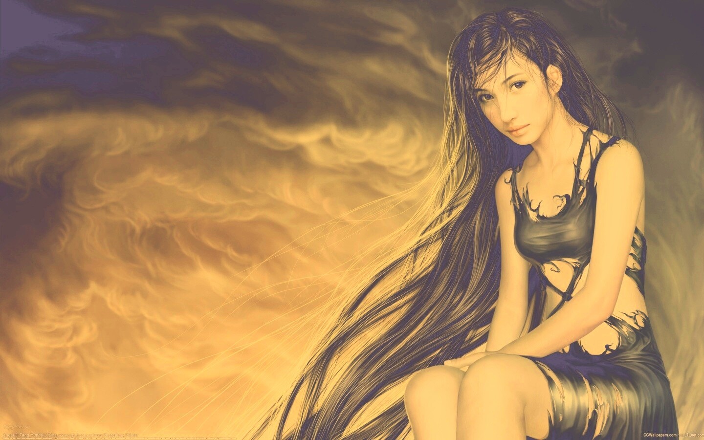 Девушка с длинными волосами обои
