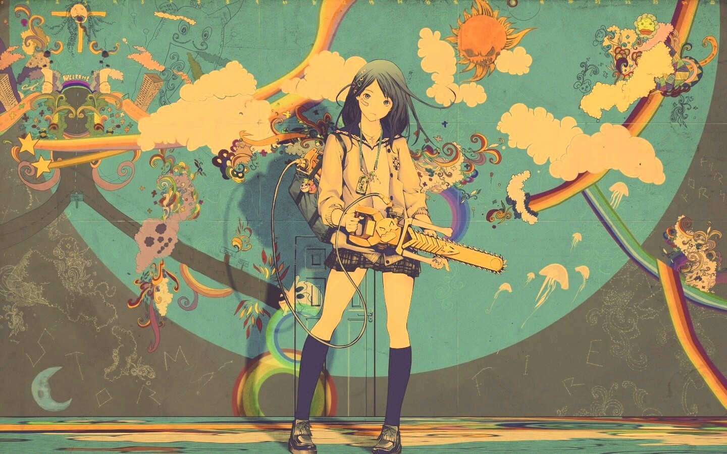 Девушка с бензопилой обои