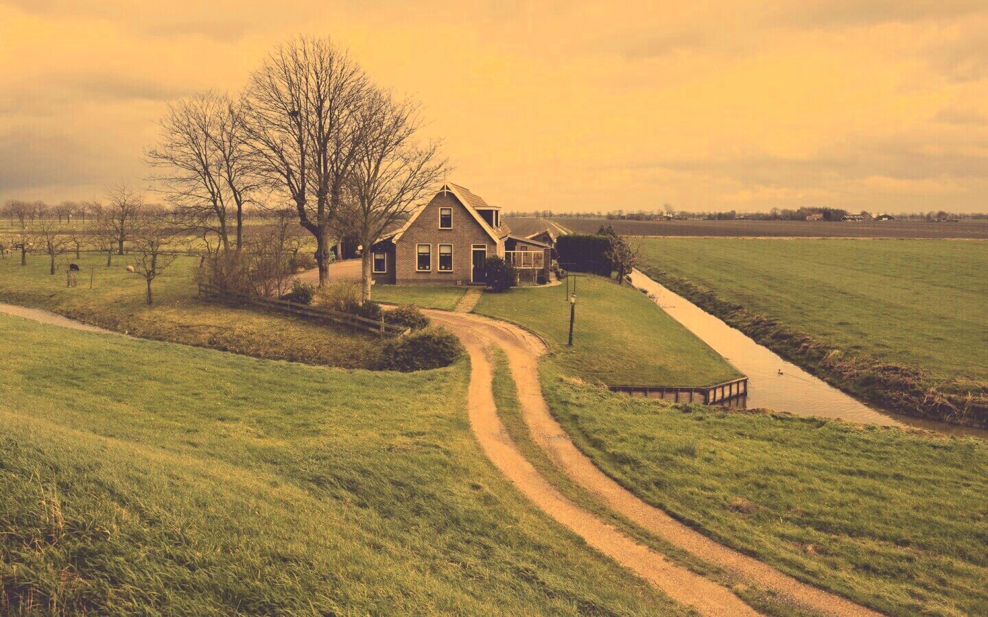 Дом в поле обои