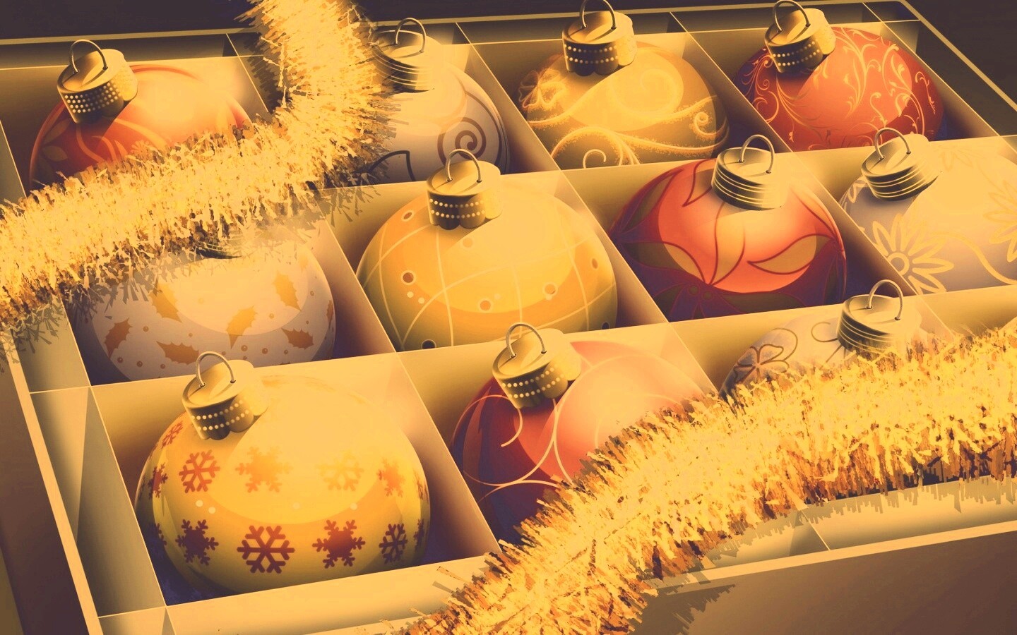Елочные игрушки в коробке обои