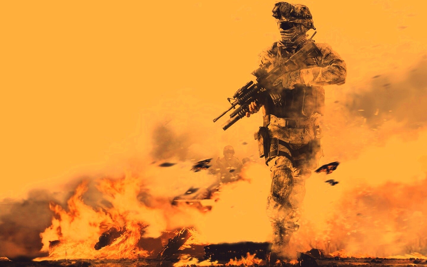 Солдат на фоне огня обои