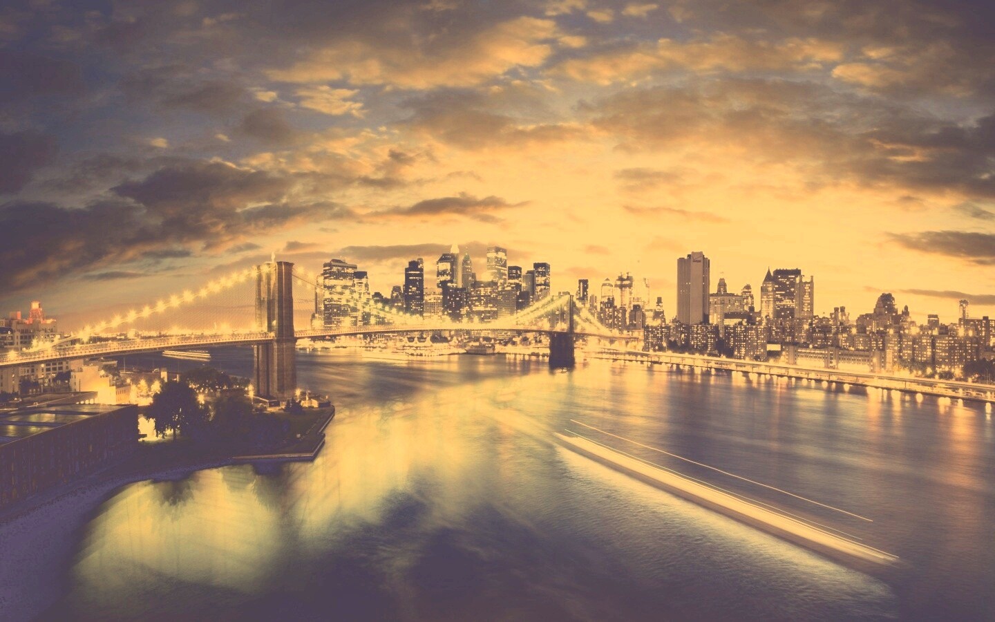 Мост в Нью-Йорке ночью обои