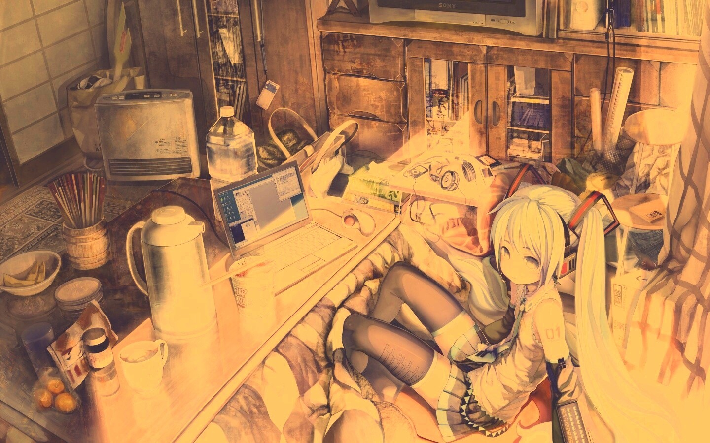 Хатсуне Мику в своей комнате обои