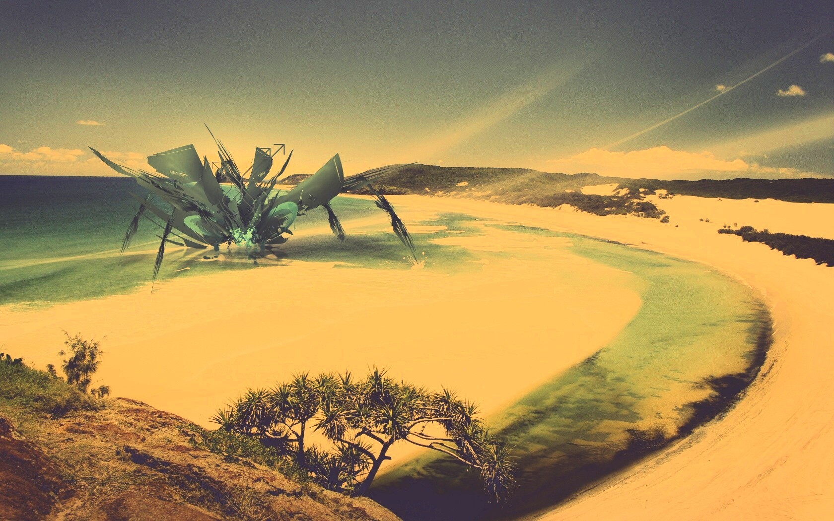 Робот на побережье обои