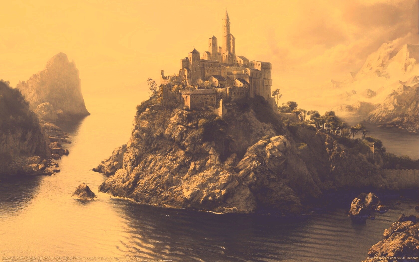 Замок на скале обои