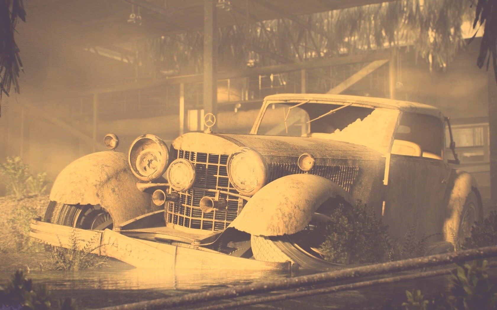 Гниющий ретро мерседес обои