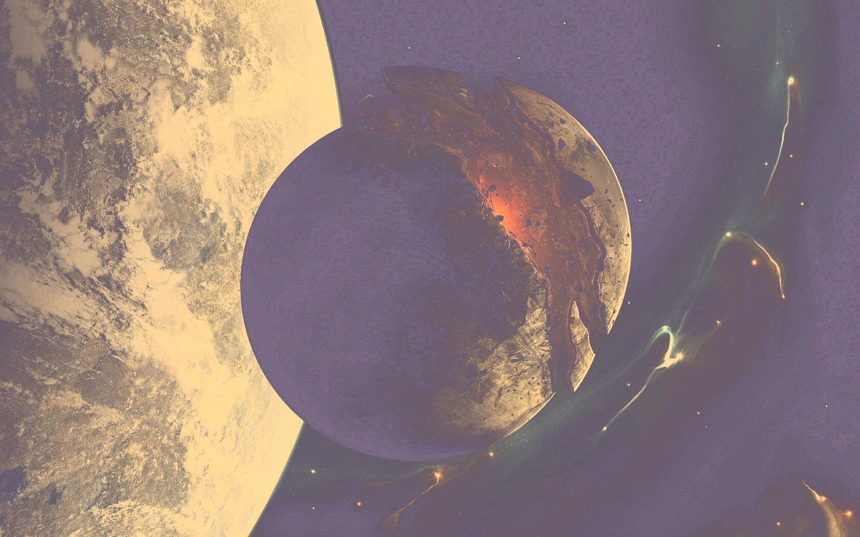 Спутник раскалывается пополам обои