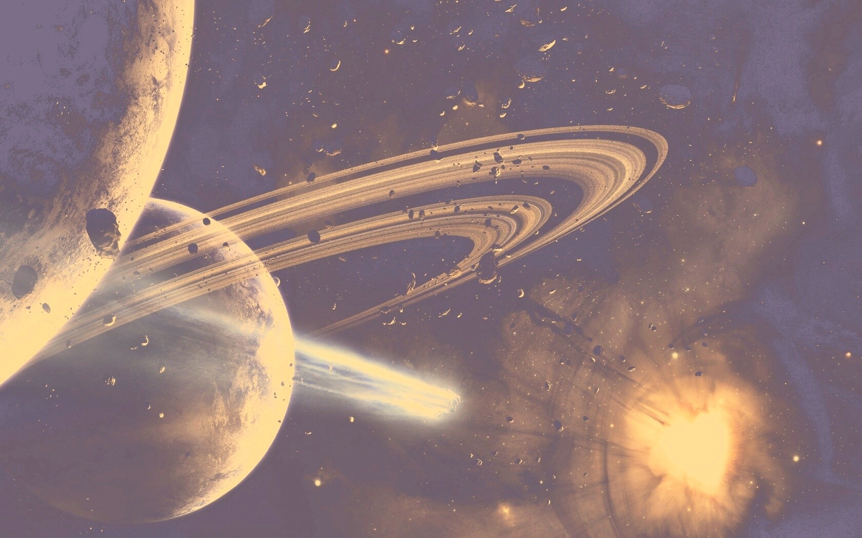 Голубой метеорит и туманность в виде сердца обои