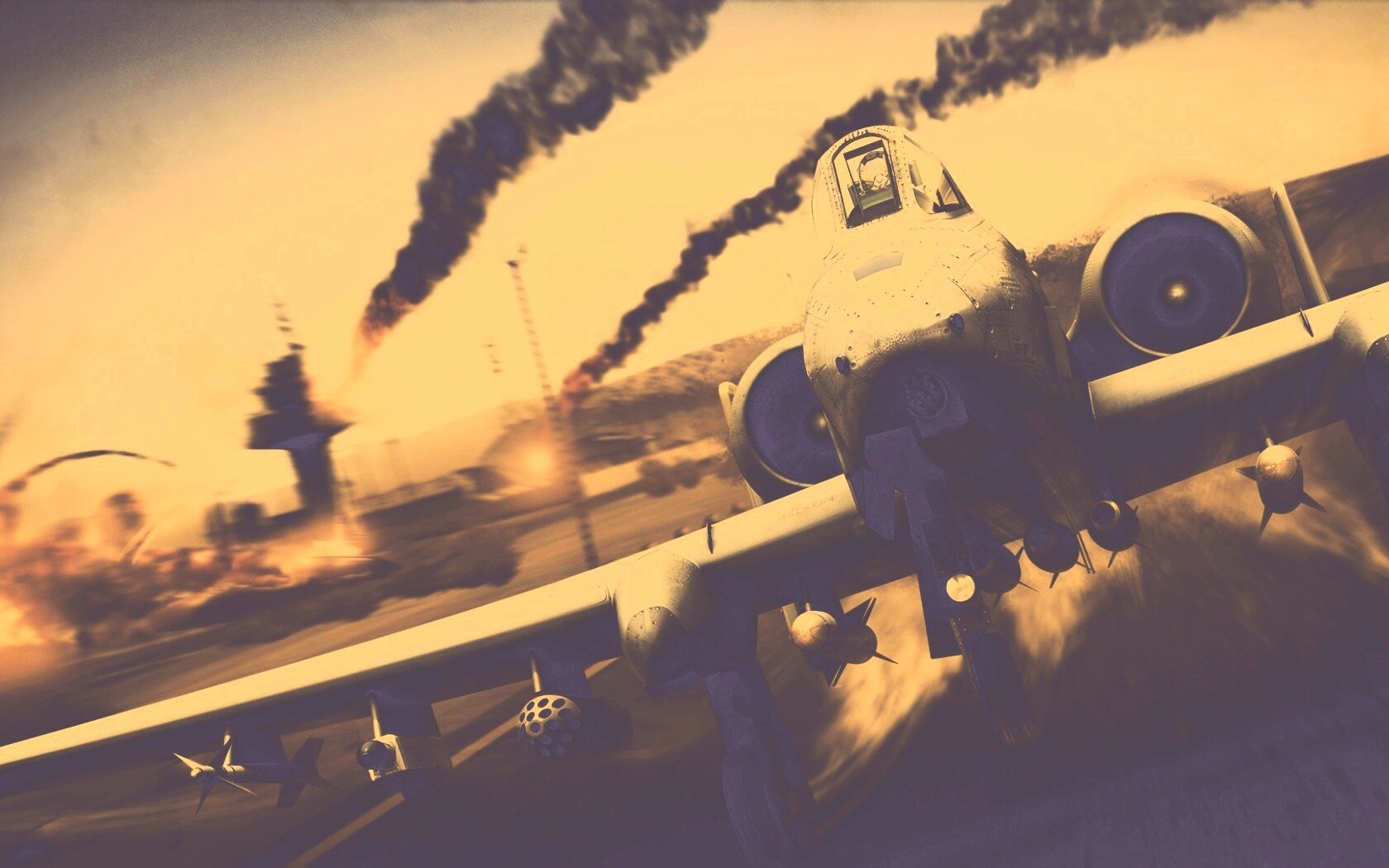 Самолет взлетает с атакованного аэродрома обои