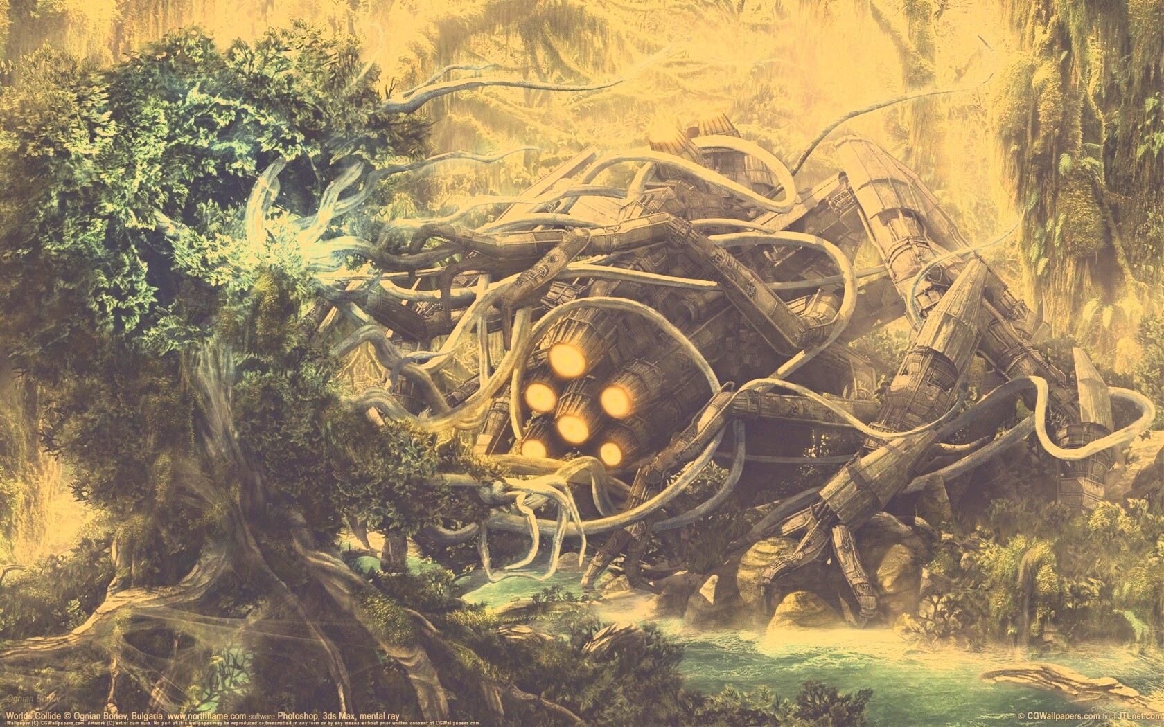 Космический корабль в джунгялх обои