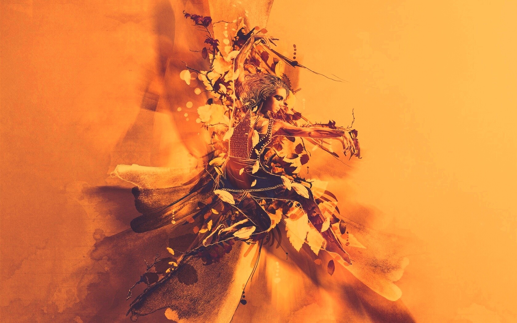 Девушка танцует в листьях обои