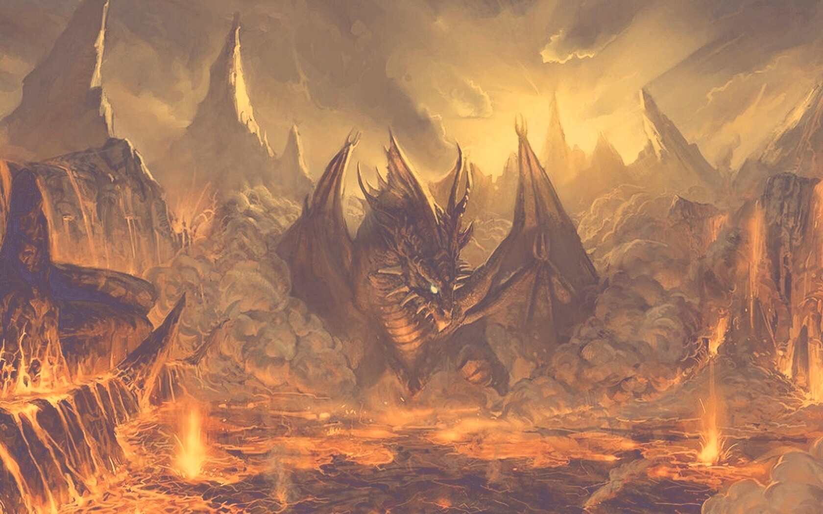 Дракон в лаве обои