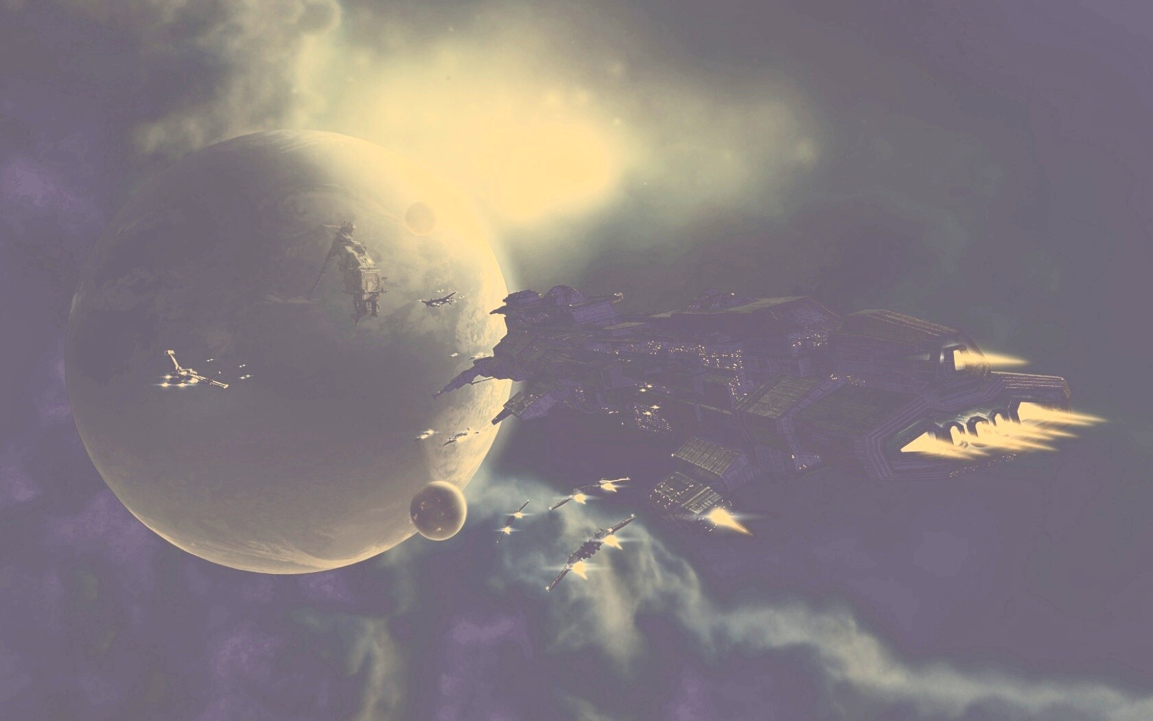 Космический флот атакует планету обои