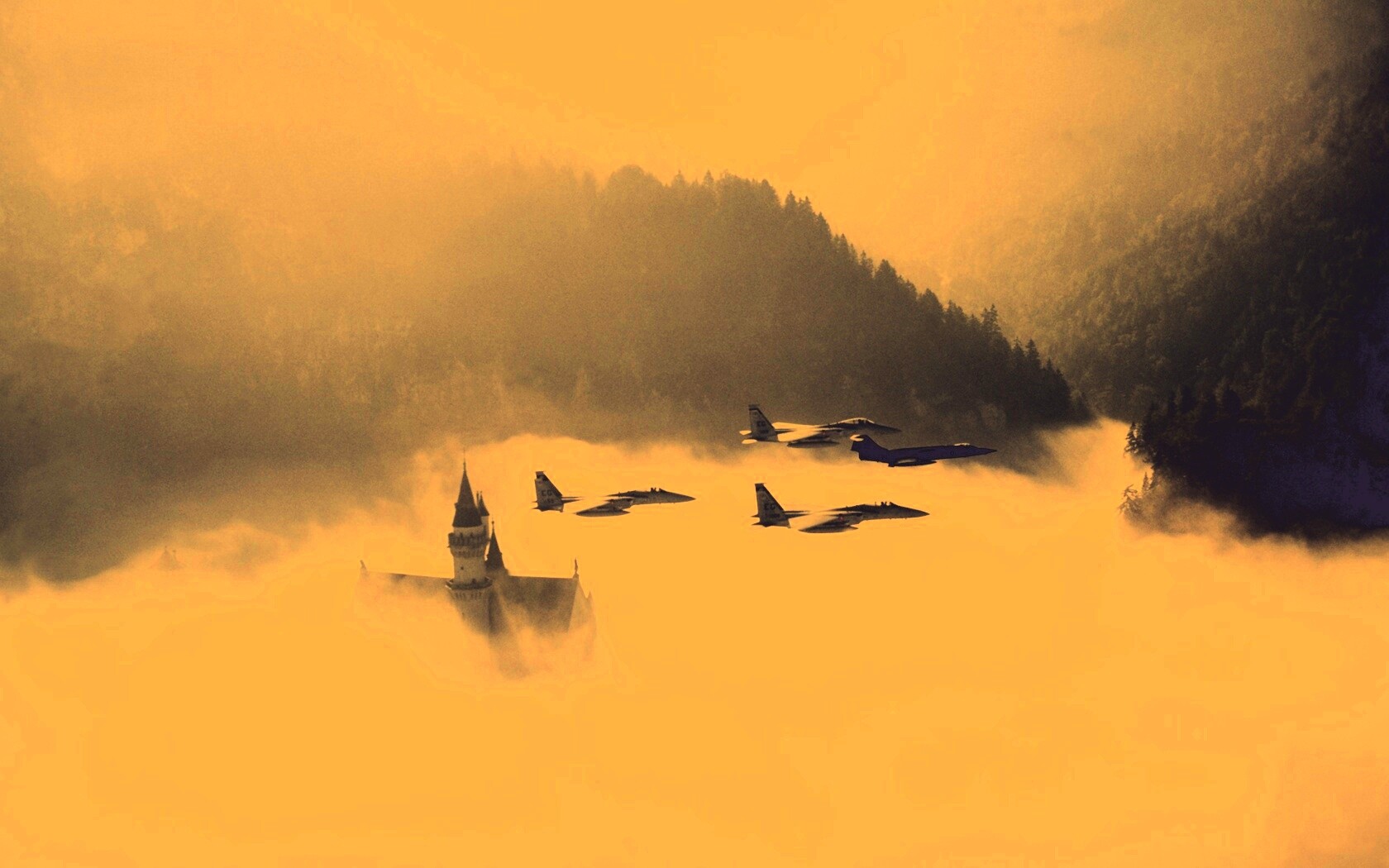 Истребители над замком обои