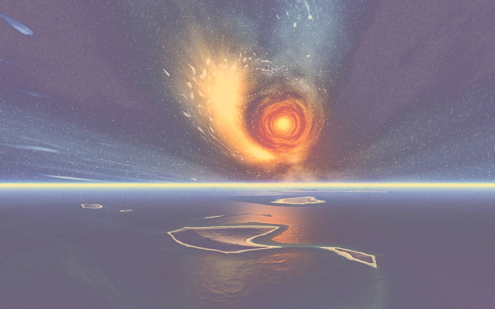 Красная дыра над океаном обои